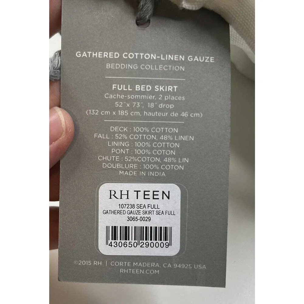 NWT RH Teen Restoration Hardware Full Bed Gathered Gauze Skirt Sea Green